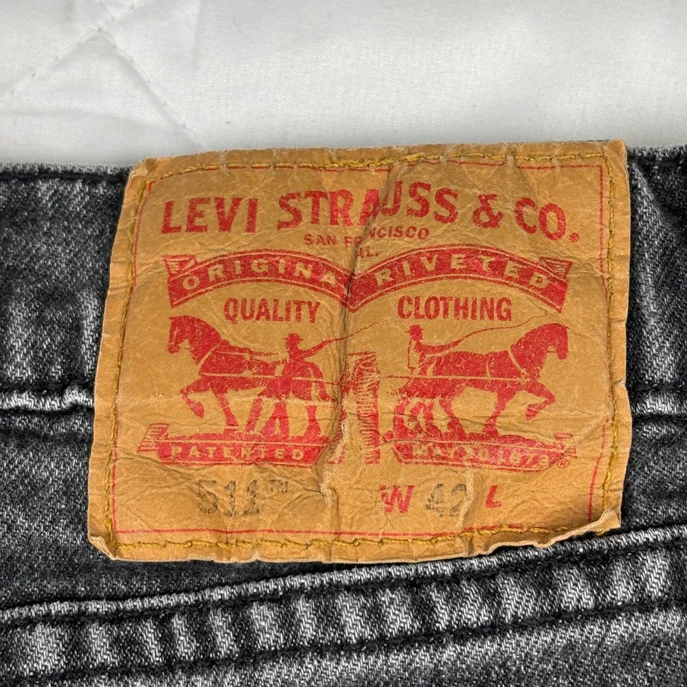 Levis 511 Slim Fit Denim Shorts Mens 42‎ Washed Black Gray Stretch Jean Shorts